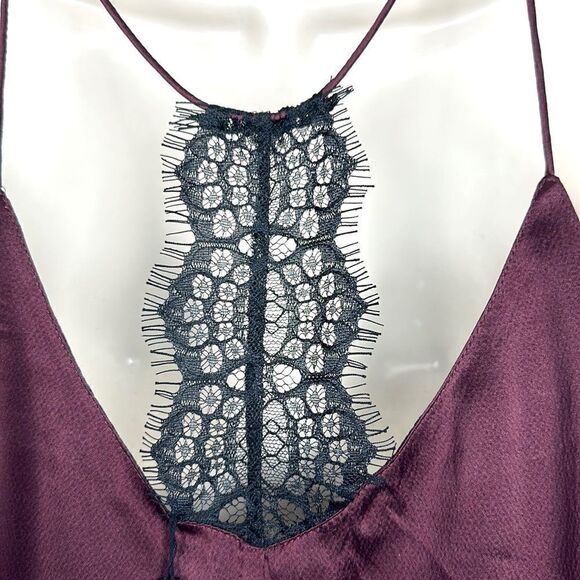 NWT NEW Armani Exchange Burgundy Silk Black Lace Cami Spaghetti Straps Top S - Picture 8 of 16